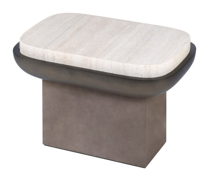Giobagnara × Stéphane Parmentier Olympia | Marble Side Table: Travertine marble in classic, walnut, titanium, yellow, or red with leather-clad base and bronze-lacquered wood detail | Furniture / Side Tables + Bar Tables | 2Jour Concierge, your luxury lifestyle shop | contemporary interiors, luxury hospitality, gallery settings, refined residential, collector’s pieces, statement furniture