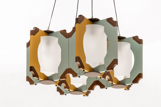 x Martino Gamper Margo Wood & Leather Ceiling Lamp