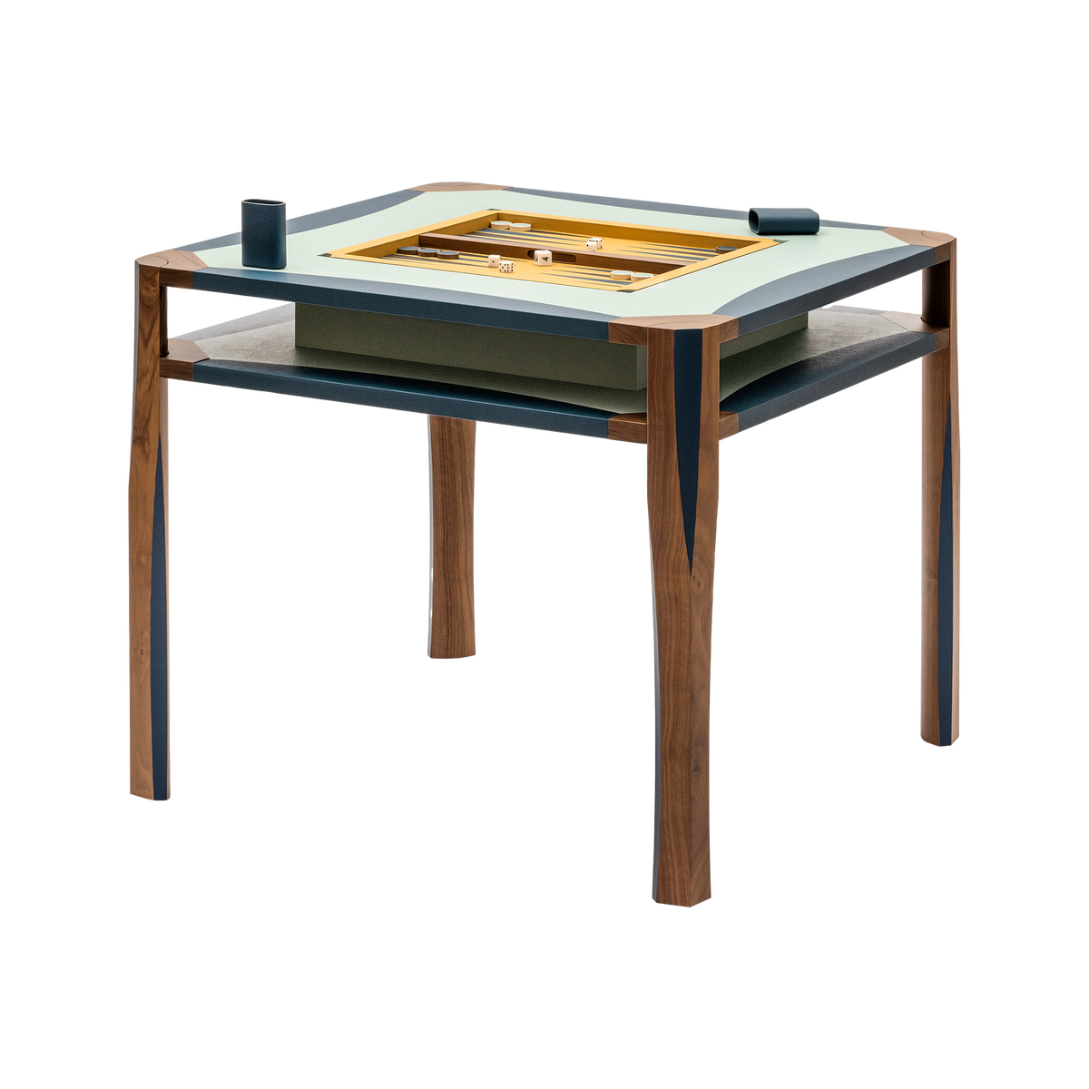 Giobagnara | Margo Game Table: walnut game table with leather marquetry top, by Martino Gamper | Game Tables | 2Jour Concierge, your luxury lifestyle shop | leather game table, backgammon table, Martino Gamper Giobagnara, designer games table