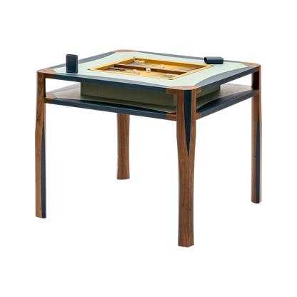 Giobagnara | Margo Game Table: walnut game table with leather marquetry top, by Martino Gamper | Game Tables | 2Jour Concierge, your luxury lifestyle shop | leather game table, backgammon table, Martino Gamper Giobagnara, designer games table