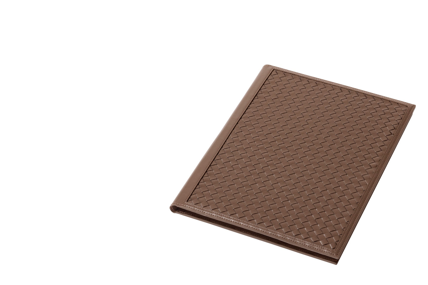 Rivière Handwoven Notepad Holder | Leather notepad holder featuring a padded handwoven pattern with a side pencil holder and pen | Includes a notepad made of 70 ivory paper sheets | Available in small (A6), medium (A5), and large (A4) sizes | Office Accessories | 2Jour Concierge, your luxury lifestyle shop