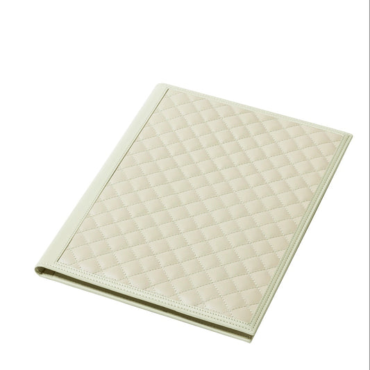 Rivière Diamonds Notepad Holder | Leather notepad holder featuring a padded quilted diamonds pattern with a side pencil holder and pen | Includes a notepad made of 70 ivory paper sheets | Available in small (A6), medium (A5), and large (A4) sizes | Office Accessories | 2Jour Concierge, your luxury lifestyle shop