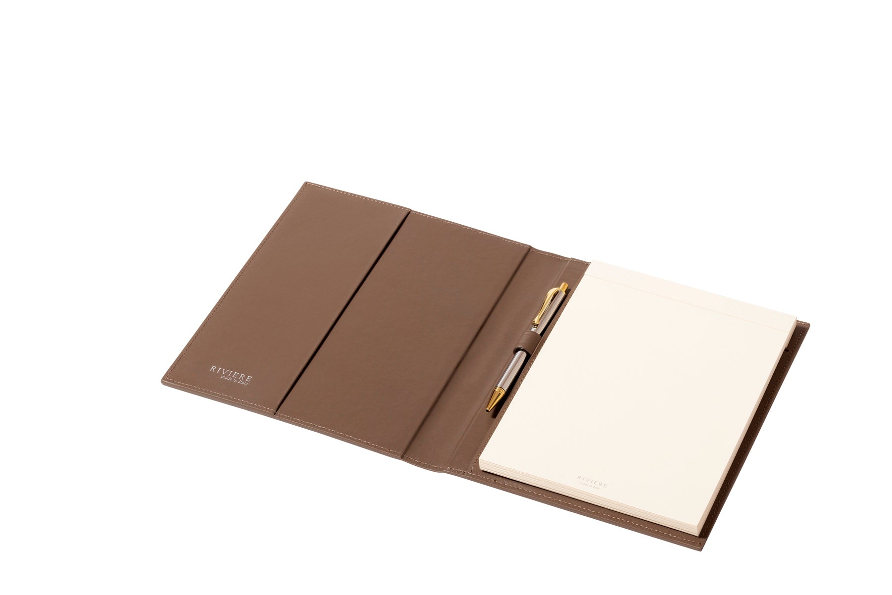 Rivière Handwoven Notepad Holder | Leather notepad holder featuring a padded handwoven pattern with a side pencil holder and pen | Includes a notepad made of 70 ivory paper sheets | Available in small (A6), medium (A5), and large (A4) sizes | Office Accessories | 2Jour Concierge, your luxury lifestyle shop