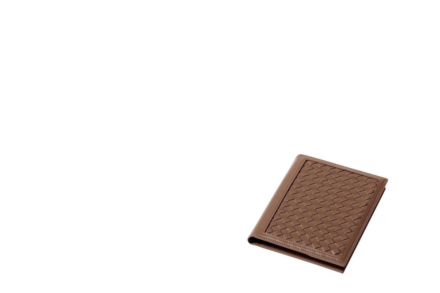 Rivière Handwoven Notepad Holder | Leather notepad holder featuring a padded handwoven pattern with a side pencil holder and pen | Includes a notepad made of 70 ivory paper sheets | Available in small (A6), medium (A5), and large (A4) sizes | Office Accessories | 2Jour Concierge, your luxury lifestyle shop