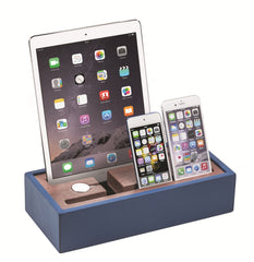 Ethan Leather-Covered Wooden Multi-Device 5-Port USB Charging Station