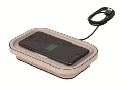 Polo Leather-Covered Wood Fast Wireless Charger with Integrated Qi-Certified Wireless Charging