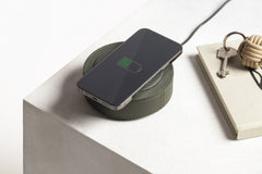Nicky Leather-Covered Qi-Enabled Fast Wireless Charger with USB Type A Cord and Multi-Plug