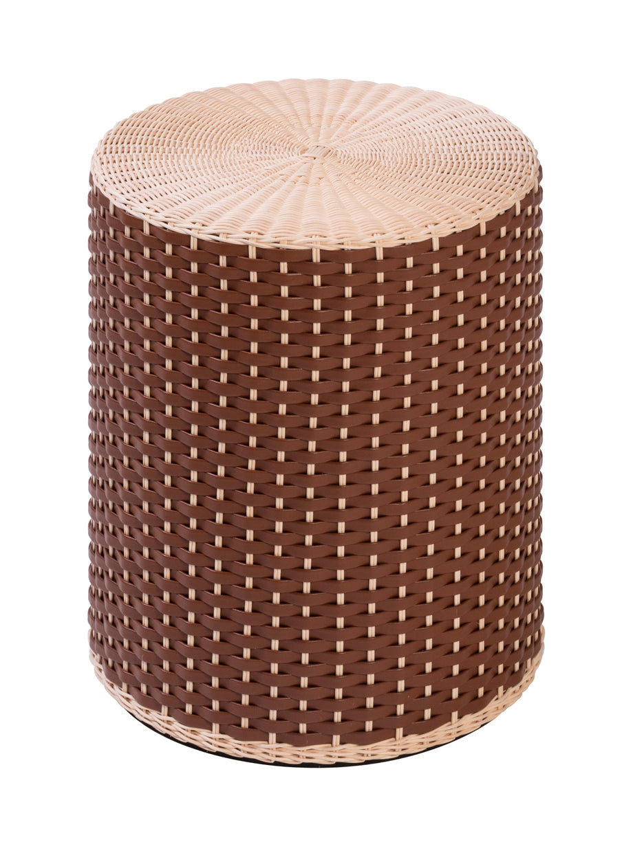 Pigment France Renoir Leather & Rattan Stool | Side Table | Wood structure covered in woven leather and rattan | Versatile design for use as a stool or side table | Elegant and functional addition to any space | Home Decor and Furniture | 2Jour Concierge, your luxury lifestyle shop