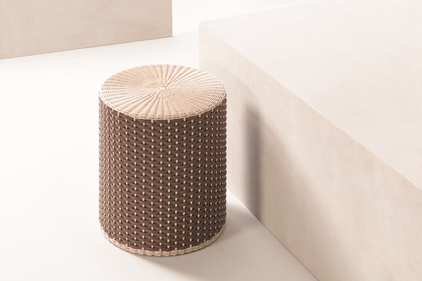 Pigment France Renoir Leather & Rattan Stool | Side Table | Wood structure covered in woven leather and rattan | Versatile design for use as a stool or side table | Elegant and functional addition to any space | Home Decor and Furniture | 2Jour Concierge, your luxury lifestyle shop