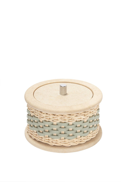 Pigment France Courbet Leather & Rattan Travertine Marble Bathroom Box | Luxurious Bath Accessories | Crafted with High-Quality Materials | Explore a Range of Luxury Home Goods at 2Jour Concierge, #1 luxury high-end gift & lifestyle shop