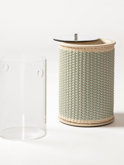 Pigment France Courbet Leather & Rattan Travertine Marble Bin | Luxurious Bath Accessories | Crafted with High-Quality Materials | Explore a Range of Luxury Home Goods at 2Jour Concierge, #1 luxury high-end gift & lifestyle shop