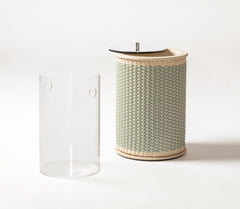 Courbet Leather & Rattan Travertine Marble Bin With Lid
