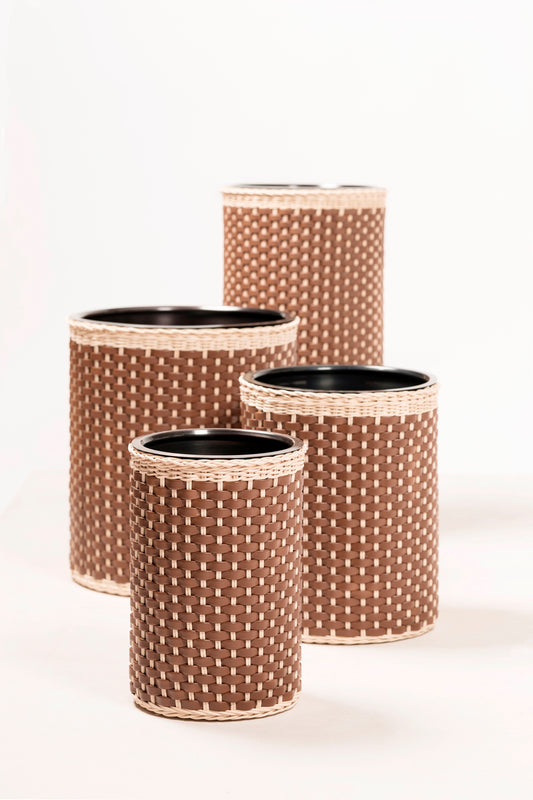 Pigment France Cézanne Leather & Rattan Bin | Woven leather and rattan structure | Metal container inside | Explore Luxury Home Accessories at 2Jour Concierge, #1 luxury high-end gift & lifestyle shop