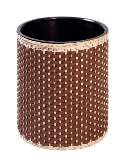 Pigment France Cézanne Leather & Rattan Bin | Woven leather and rattan structure | Metal container inside | Explore Luxury Home Accessories at 2Jour Concierge, #1 luxury high-end gift & lifestyle shop