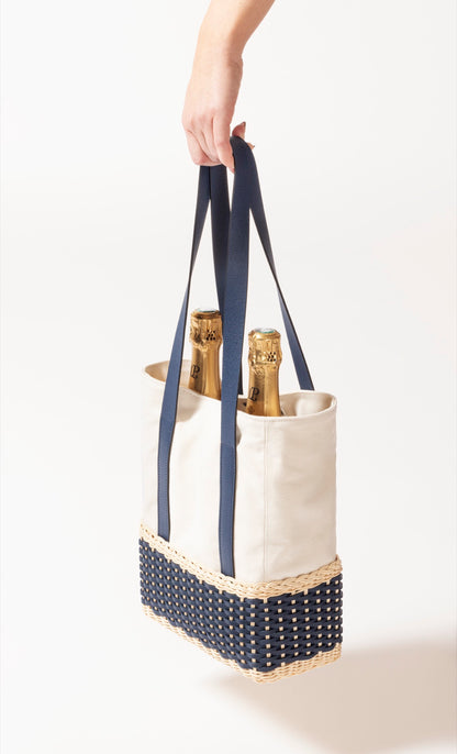 Talais Woven Leather & Rattan Bottle Carrier