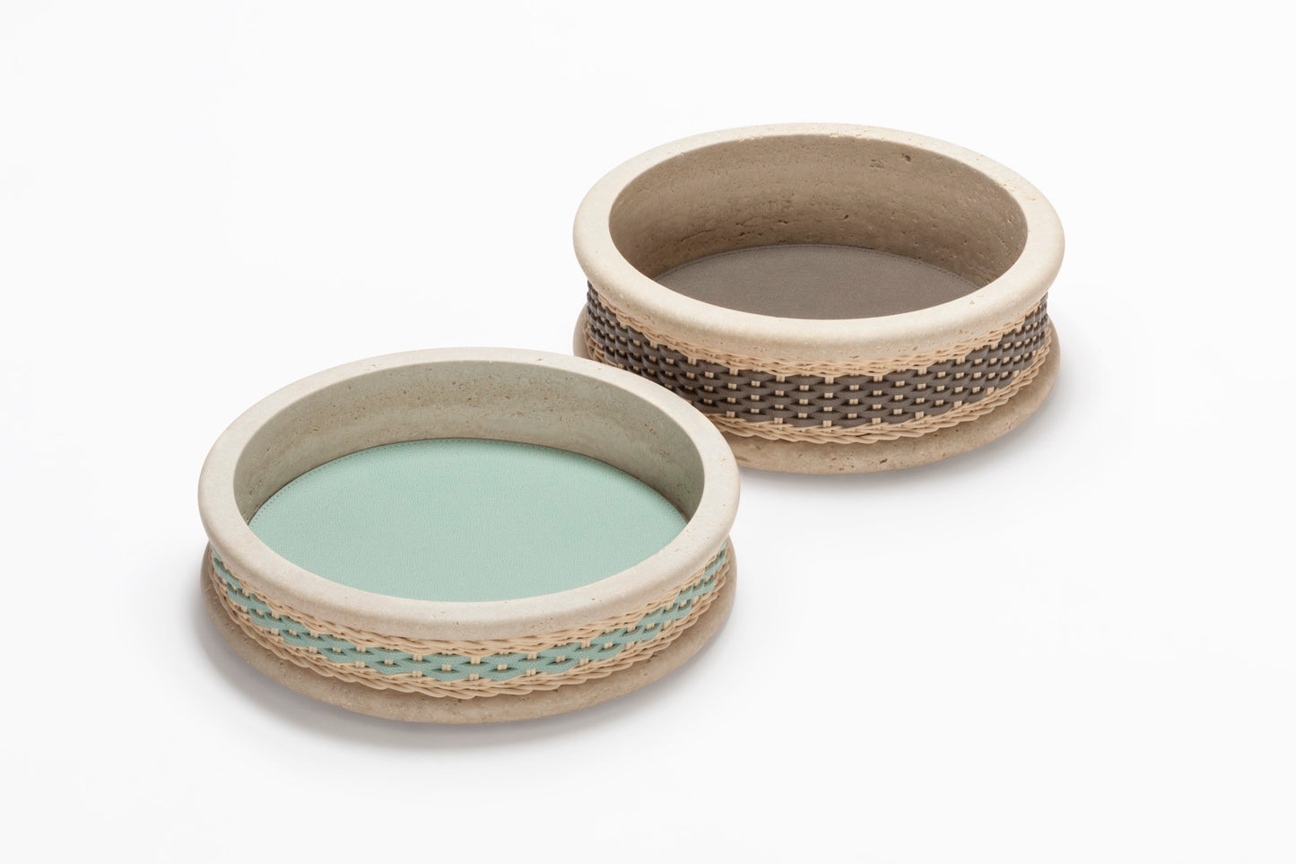 Courbet Leather & Rattan Travertine Marble Bowl