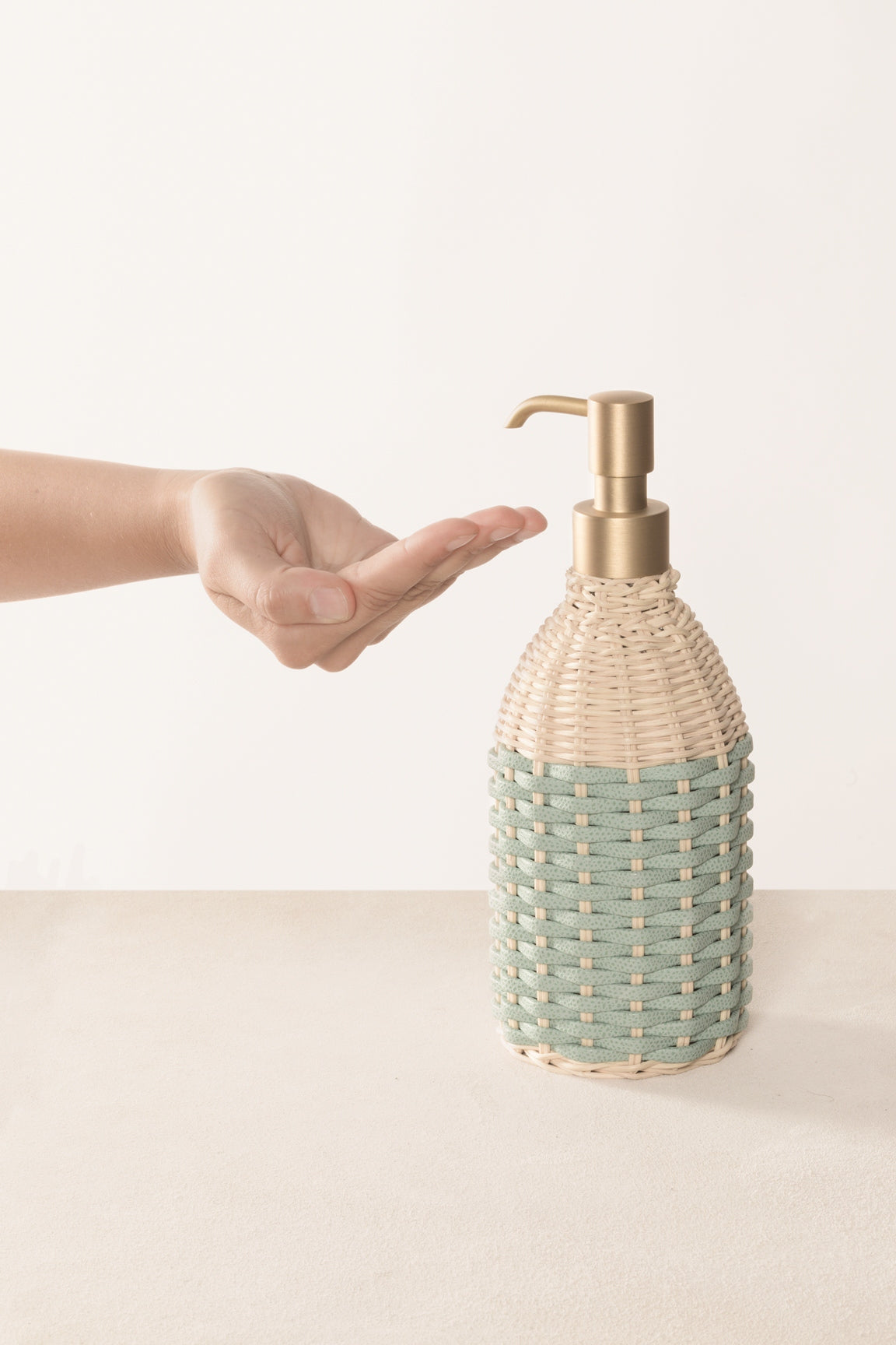 Manual Rattan & Leather Sanitizer Gel Dispenser