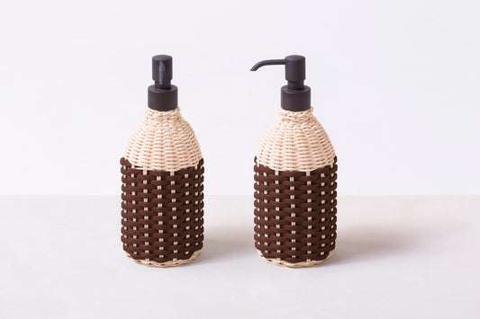 Manual Rattan & Leather Sanitizer Gel Dispenser