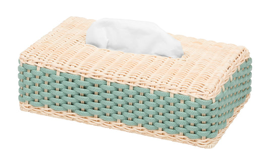 Pigment France Antibes Rectangular Leather & Rattan Tissue Holder | Tissue Holder: fine woven leather and rattan structure in a sleek rectangular silhouette for elegant bedside or bathroom tissue display | Home Decor / Bathroom Accessories | 2Jour Concierge, your luxury lifestyle shop

