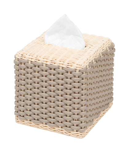 Pigment France Antibes Square Leather & Rattan Tissue Holder | Tissue Holder: fine woven leather and rattan structure in a chic square form for refined tissue presentation anywhere in the home | Home Decor / Bathroom Accessories | 2Jour Concierge, your luxury lifestyle shop