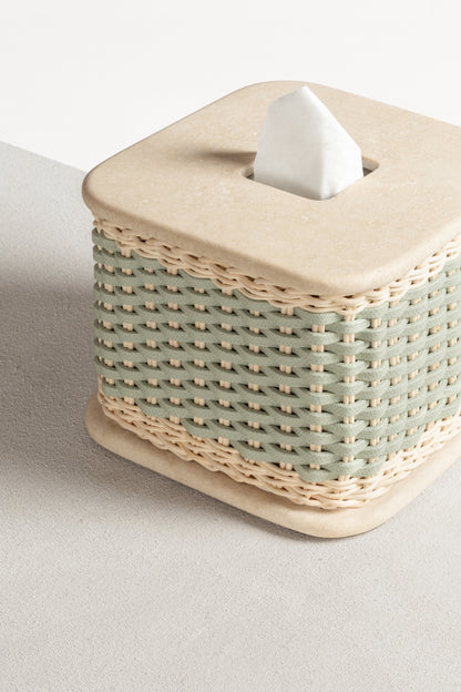 Pigment France Courbet Leather & Rattan Travertine Marble Square Tissue Holder | Luxurious Bath Accessories | Crafted with High-Quality Materials | Explore a Range of Luxury Home Goods at 2Jour Concierge, #1 luxury high-end gift & lifestyle shop