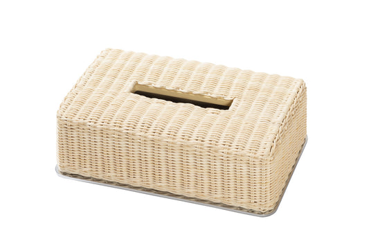 Pigment France Amiens Tissue Holder | Wood Structure | Finely Woven Rattan Cover | Metal Frame in Various Finishes