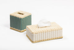 Amiens Leather & Rattan Tissue Holder With Metal Frame