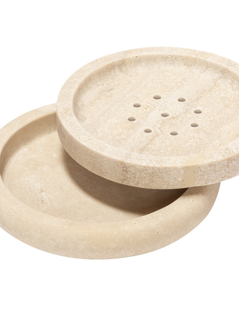 Pigment France Courbet Leather & Rattan Travertine Marble Soap Bowl | Luxurious Bath Accessories | Crafted with High-Quality Materials | Explore a Range of Luxury Home Goods at 2Jour Concierge, #1 luxury high-end gift & lifestyle shop
