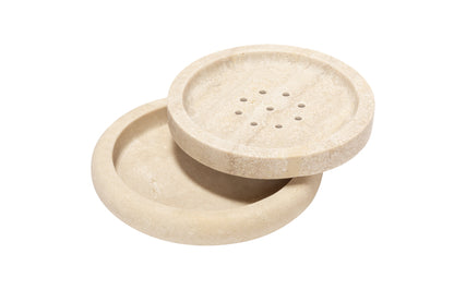 Pigment France Courbet Leather & Rattan Travertine Marble Soap Bowl | Luxurious Bath Accessories | Crafted with High-Quality Materials | Explore a Range of Luxury Home Goods at 2Jour Concierge, #1 luxury high-end gift & lifestyle shop