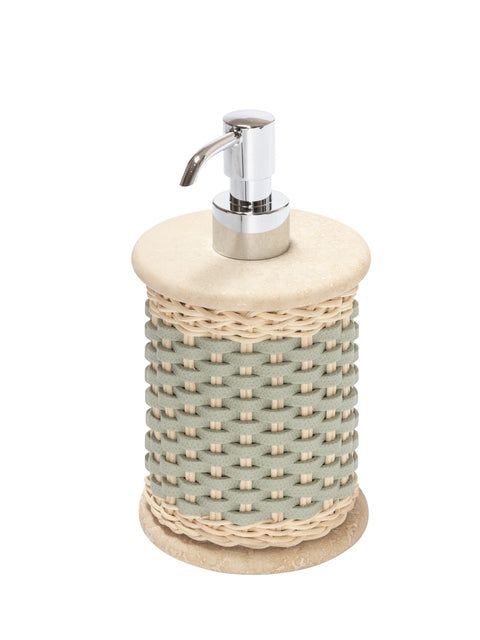 Pigment France Courbet Leather & Rattan Travertine Marble Soap Dispenser | Luxurious Bath Accessories | Crafted with High-Quality Materials | Explore a Range of Luxury Home Goods at 2Jour Concierge, #1 luxury high-end gift & lifestyle shop