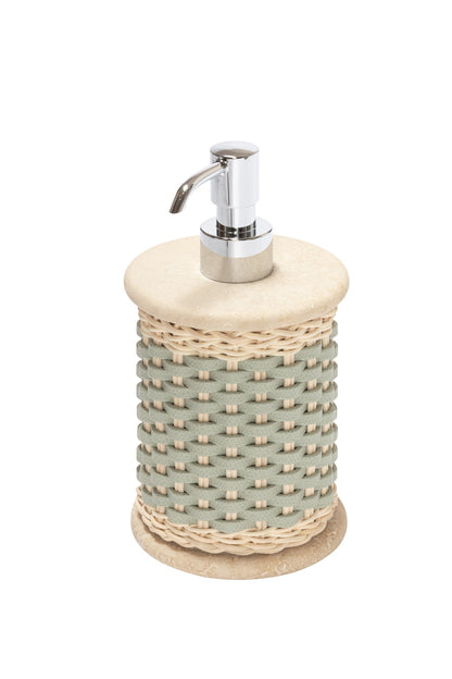 Pigment France Courbet Leather & Rattan Travertine Marble Soap Dispenser | Luxurious Bath Accessories | Crafted with High-Quality Materials | Explore a Range of Luxury Home Goods at 2Jour Concierge, #1 luxury high-end gift & lifestyle shop