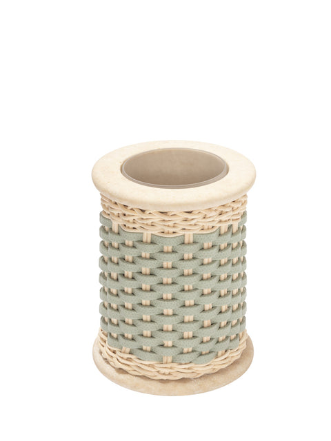 Pigment France Courbet Leather & Rattan Travertine Marble Toothbrush Holder | Luxurious Bath Accessories | Crafted with High-Quality Materials | Explore a Range of Luxury Home Goods at 2Jour Concierge, #1 luxury high-end gift & lifestyle shop
