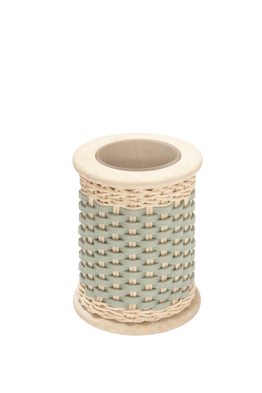 Pigment France Courbet Leather & Rattan Travertine Marble Toothbrush Holder | Luxurious Bath Accessories | Crafted with High-Quality Materials | Explore a Range of Luxury Home Goods at 2Jour Concierge, #1 luxury high-end gift & lifestyle shop