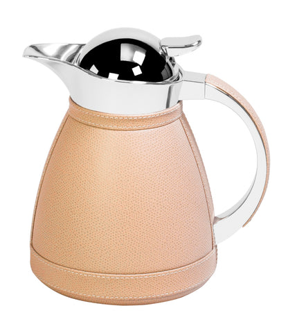 Chantilly Carafe by Pigment France | Partially leather-covered insulated stainless steel carafe with chrome-plated finish. Two-chamber stainless steel structure maintains liquid’s warm temperatures for up to 12 hours and cold temperatures for up to 24 hours | Tableware and Drinkware | 2Jour Concierge, your luxury lifestyle shop