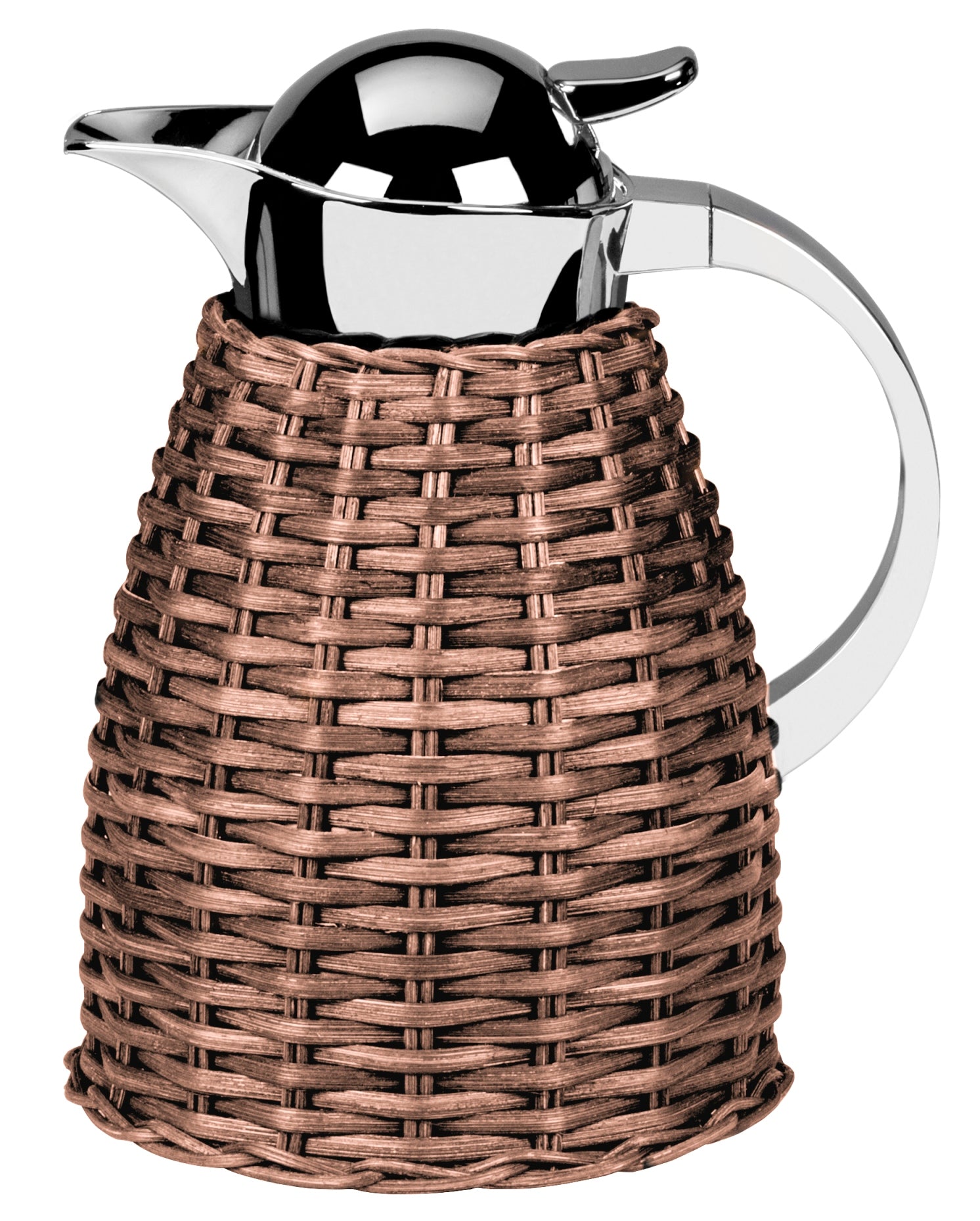 Chantilly Carafe by Pigment France | Partially rattan-covered insulated stainless steel carafe with chrome-plated finish. Two-chamber stainless steel structure maintains liquid’s warm temperatures for up to 12 hours and cold temperatures for up to 24 hours. Precise pouring with specially developed lid for one-hand operation. | Tableware and Drinkware | 2Jour Concierge, your luxury lifestyle shop