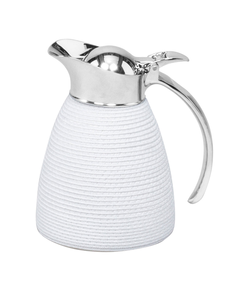 Monceau Carafe by Pigment France | Partially TechStraw covered insulated stainless steel carafe with chrome-plated finish. Two-chamber structure maintains liquid temperatures. Precise pouring with specially developed hinged lid for one-hand operation. | Tableware and Drinkware | 2Jour Concierge, your luxury lifestyle shop