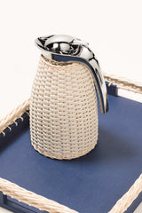 Arles Leather & Rattan Carafe: Insulated Stainless Steel w Chrome-Plated Finish