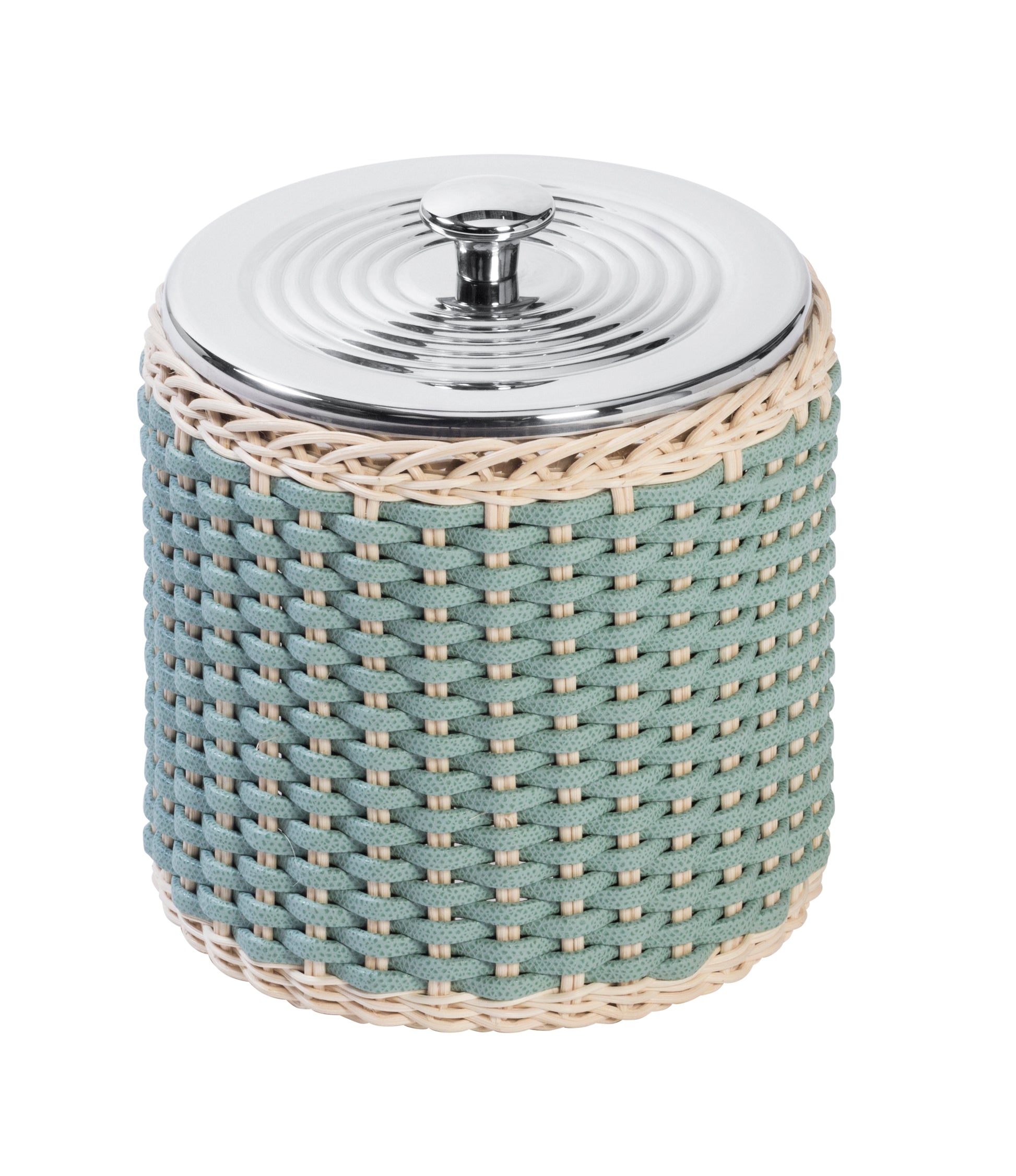 Menton Leather & Rattan Ice Bucket by Pigment France | Two-chamber insulated stainless steel structure covered in rattan and leather | Keeps ice cool for several hours | Home Decor and Serveware | 2Jour Concierge, your luxury lifestyle shop