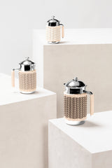 Rennes Leather & Rattan Carafe: Insulated Stainless Steel w Chrome-Plated Finish