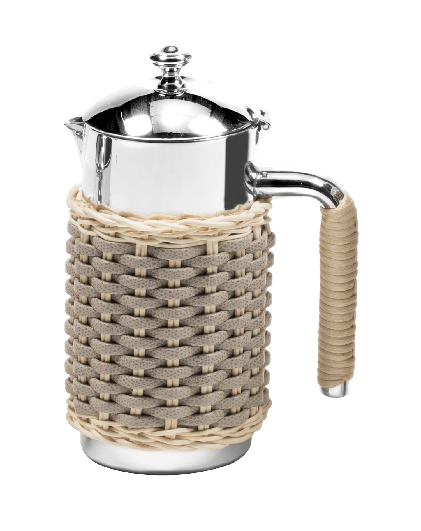 Rennes Leather & Rattan Carafe: Insulated Stainless Steel w Chrome-Plated Finish 0.6 lt