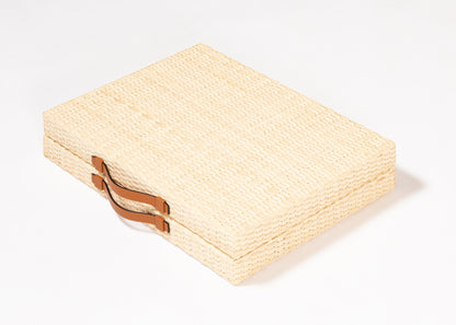 Pigment France Monte-Carlo Backgammon Case | Luxury backgammon set in woven rattan with leather details and inlaid playing surface | Games / Backgammon Sets | 2Jour Concierge, your luxury lifestyle shop | luxury interiors, hospitality décor, refined lifestyle, designer home accessories, boutique hotels, yacht décor, executive interiors, elegant living