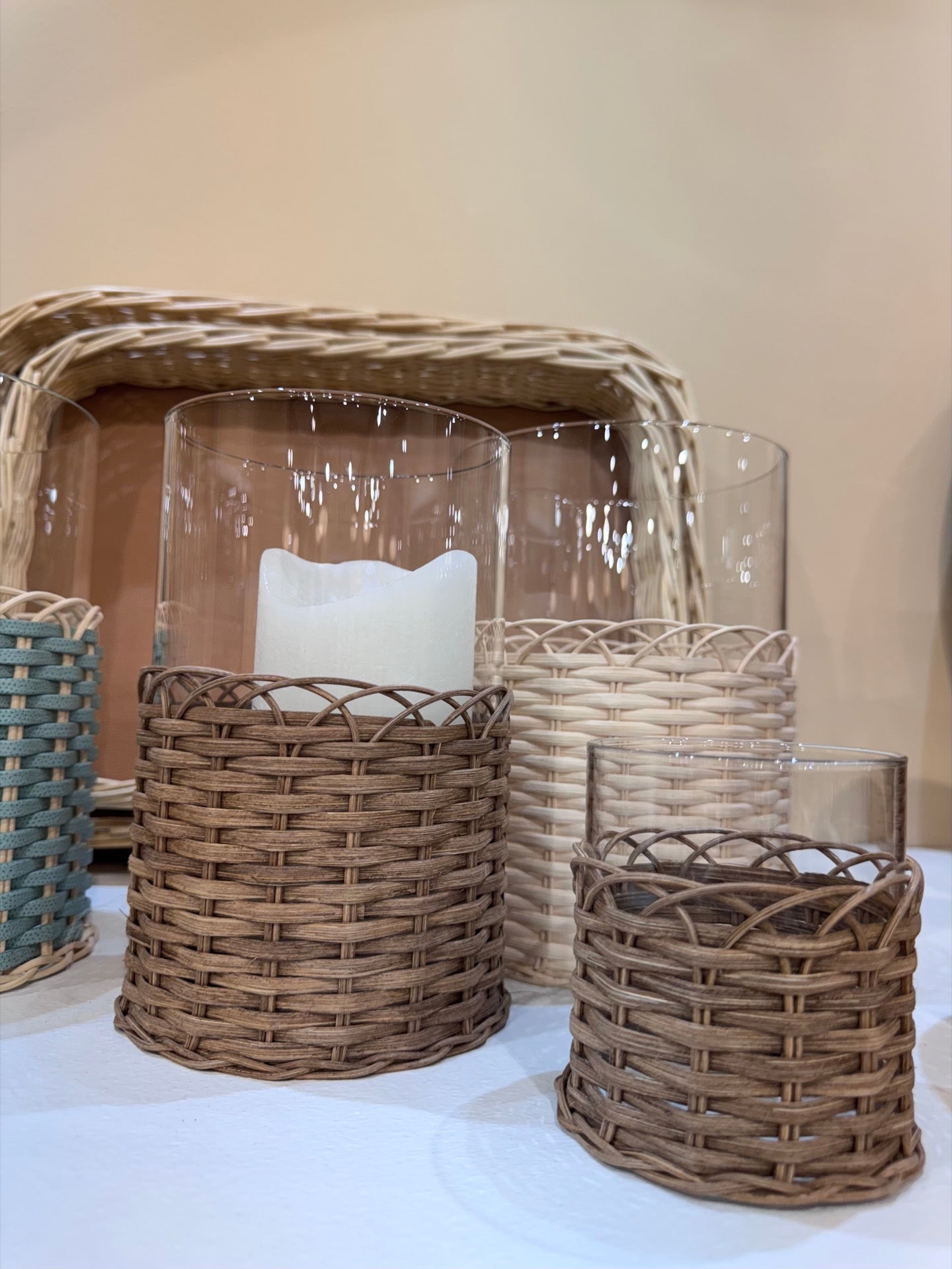 Wideville Transparent Glass Table Candle Holder with Rattan Covering