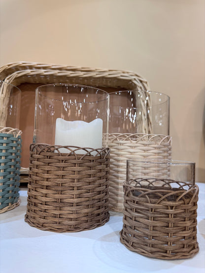 Wideville Transparent Glass Table Candle Holder with Rattan Covering