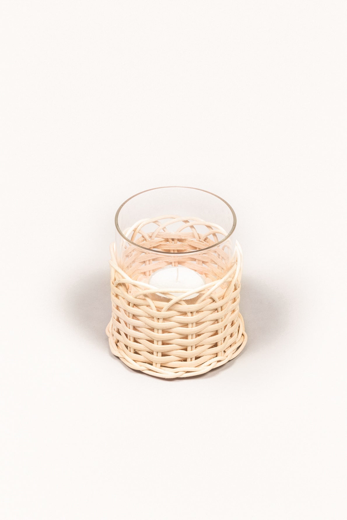 Wideville Transparent Glass Table Candle Holder with Rattan Covering