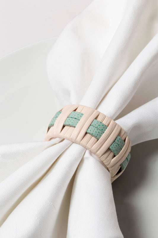 Anglet Leather & Rattan Napkin Ring by Pigment France | Woven structure combining natural rattan (RT06) with golf or nappa leather | Tableware and Napkin Rings | 2Jour Concierge, your luxury lifestyle shop