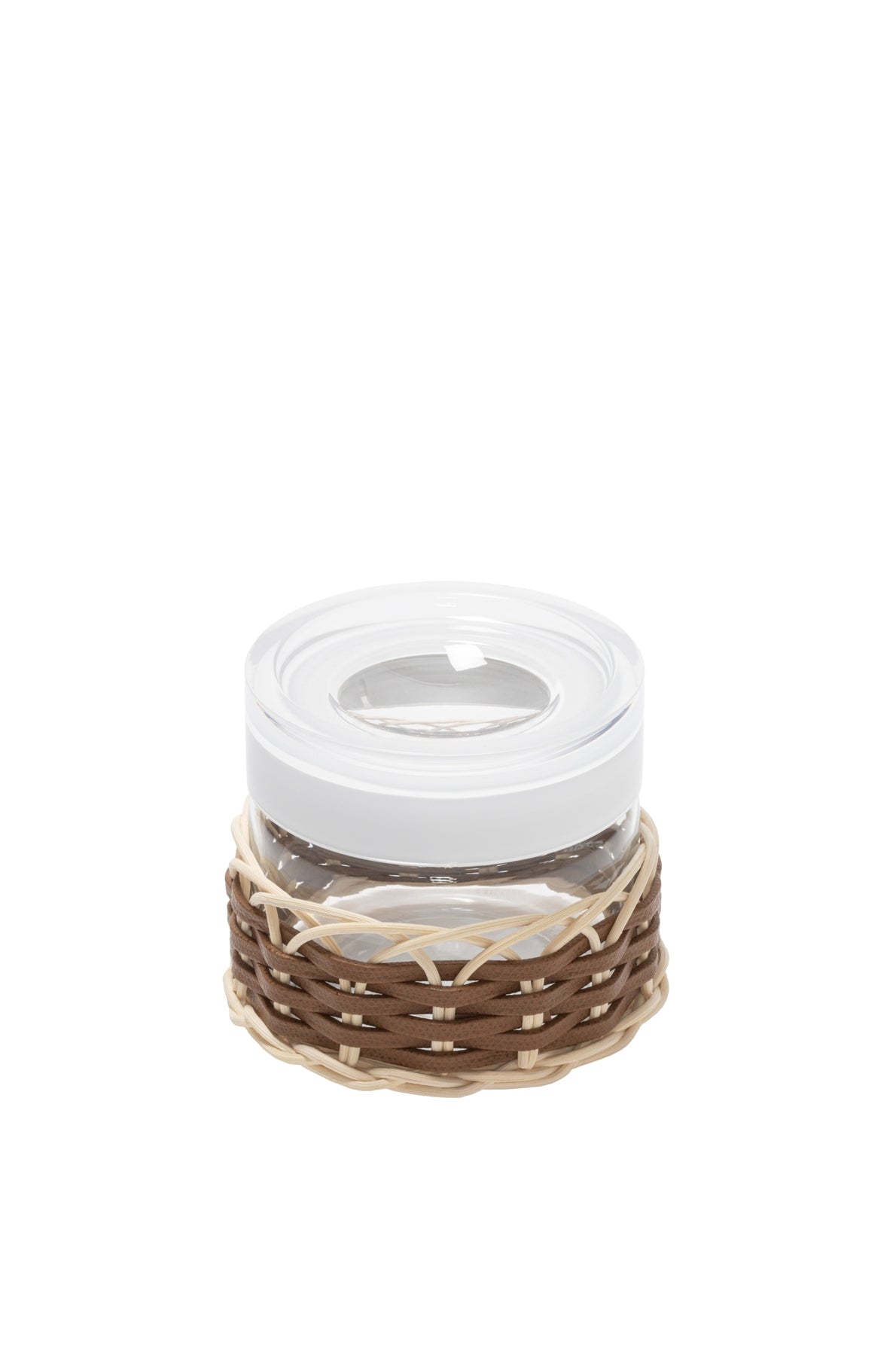 Pigment France Alsace Leather & Rattan Airtight Jar | Glass body covered in woven leather and rattan with a two-tone plastic lid | Perfect for adding sophistication to elegant kitchens | Home Decor and Kitchen Accessories | 2Jour Concierge, your luxury lifestyle shop