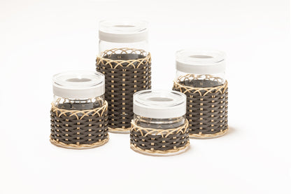 Pigment France Alsace Leather & Rattan Airtight Jar | Glass body covered in woven leather and rattan with a two-tone plastic lid | Perfect for adding sophistication to elegant kitchens | Home Decor and Kitchen Accessories | 2Jour Concierge, your luxury lifestyle shop
