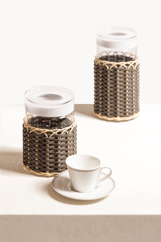 Alsace Leather & Rattan Glass Airtight Jar L