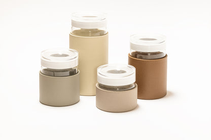 Pigment France Alsace Leather Airtight Jar | Leather-covered glass body with a two-tone plastic lid | Perfect for adding elegance to any kitchen | Home Decor and Kitchen Accessories | 2Jour Concierge, your luxury lifestyle shop