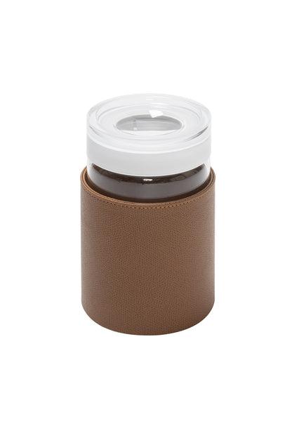 Alsace Airtight Jar: Leather-Covered Glass Body with Two-Tone Plastic Lid, L